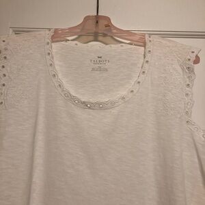 Talbots White Cotton Eyelet Trim Tank
